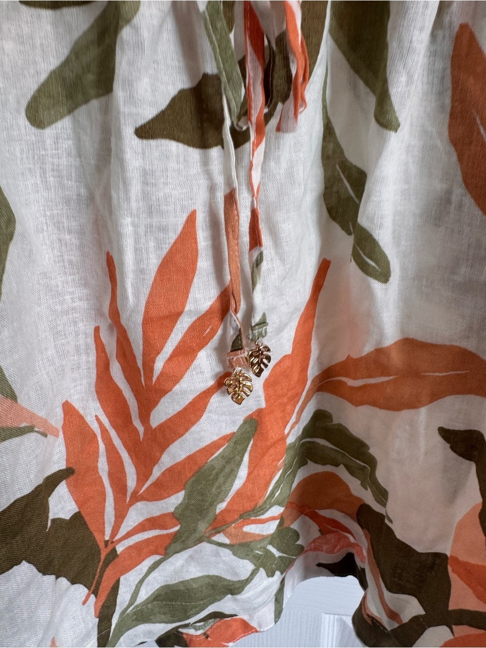 C&C California White with Olive & Coral Leaf Print Tunic Style Swim Coverup - Picture 2 of 11